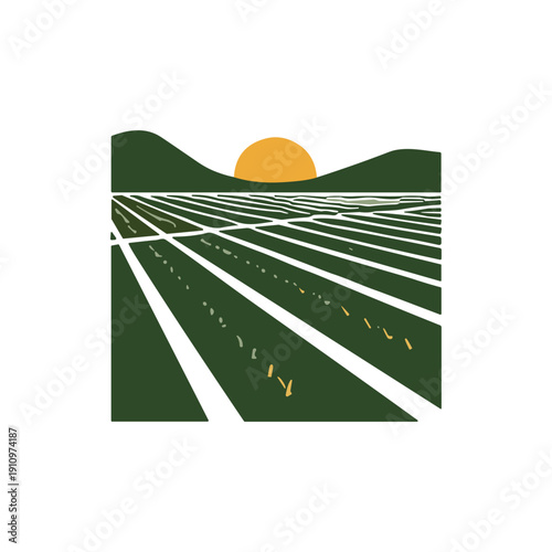 Agricultural Field with Crops and Sunset.