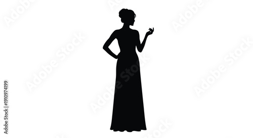 Silhouette of a woman in an elegant evening gown posing gracefully