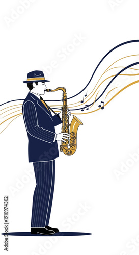 Elegant Gentleman Plays Melodious Saxophone Evoking Jazzy Vibes