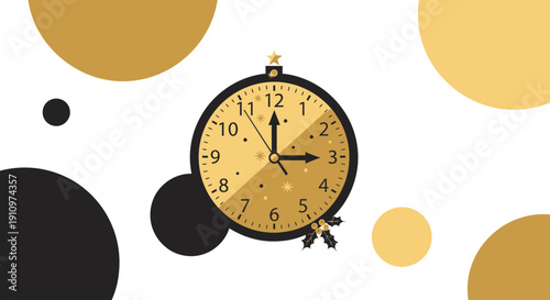 Elegant Gold Clock Symbolizes Time And Celebration With Festive Accents