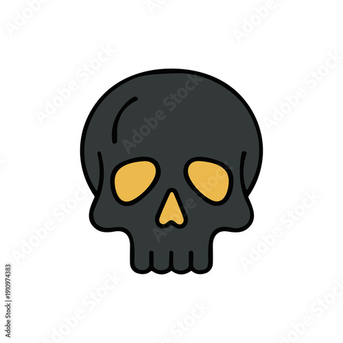 Black Skull Icon with Yellow Eyes and Nose.
