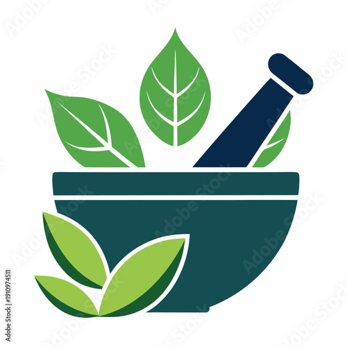Adobe IlluHerbal Bowl Multiple Style Icon Design Vector - mortar and pestle with leaves, representing herbal medicine or natural remediesstrator Artwork