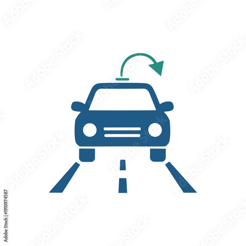 Blue Car Turning Right on Road.