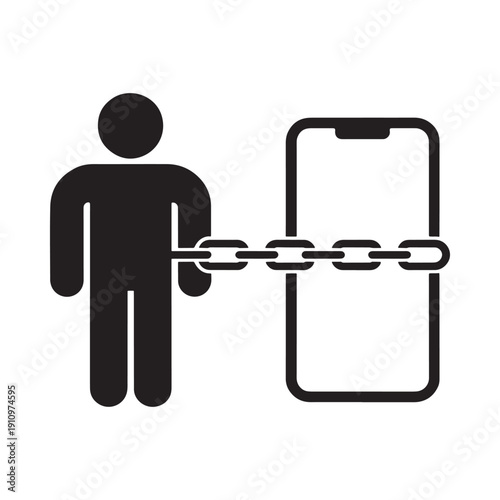 Digital addiction concept a person chained to a smartphone