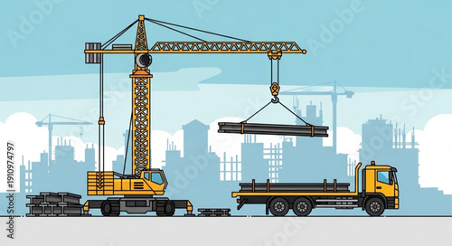 Crane Truck Construction Site Equipment.