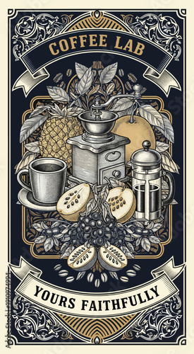 coffee badge vintage retro logo labels. fruity coffee vintage label