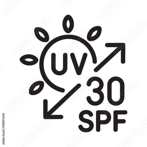 Sun protection icon displaying uv index and spf 30 rating