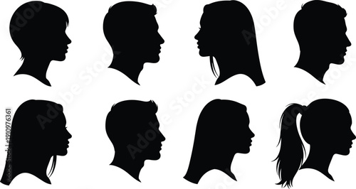 Family, silhouette, people, children, parents, together, pointing, isolated, black, group, kids, future, adventure, relationship, childhood