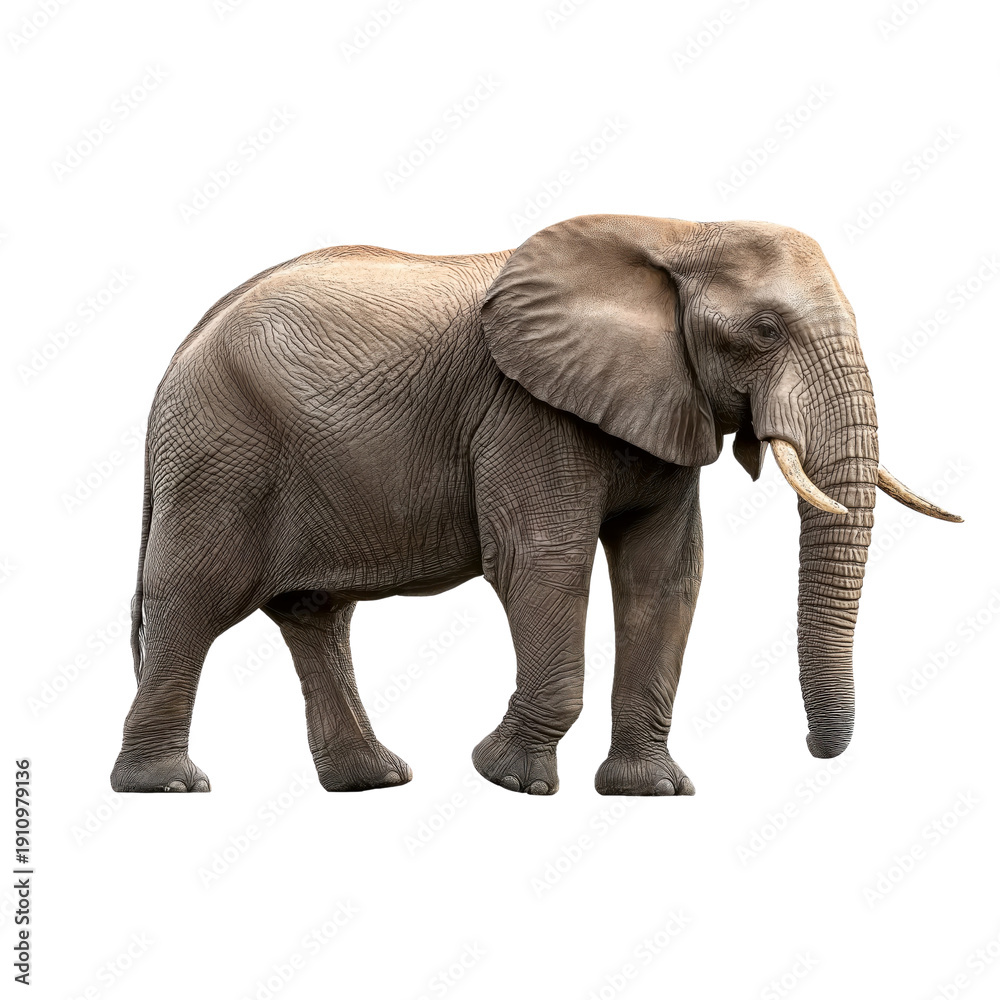 Obraz premium African Elephant Standing Profile View Isolated mammal isolated on a transparent background
