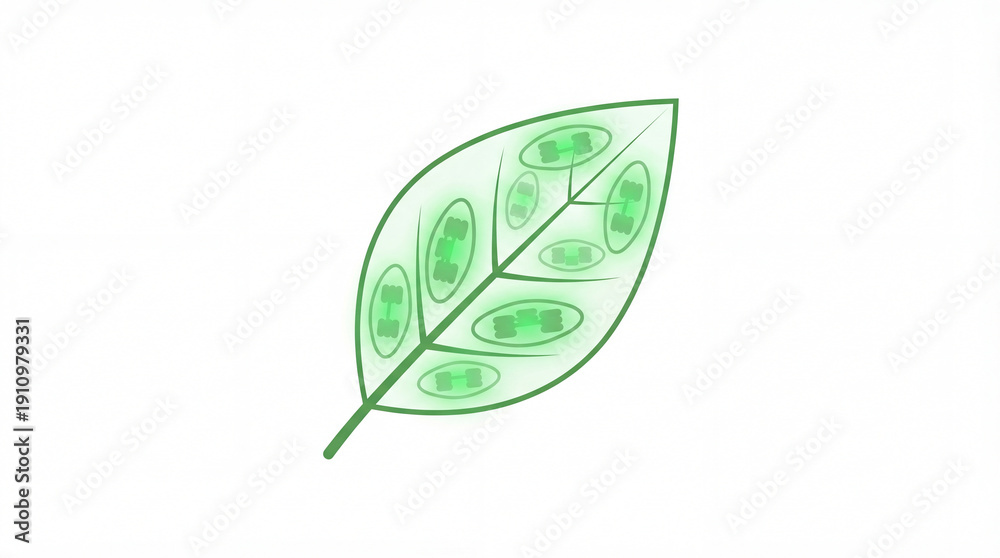 Obraz premium Luminous green leaf revealing inner cellular energy pathways a vibrant vision of life's essential processes within nature's intricate design