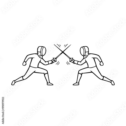 hand drawn fencing athletes duel illustration
