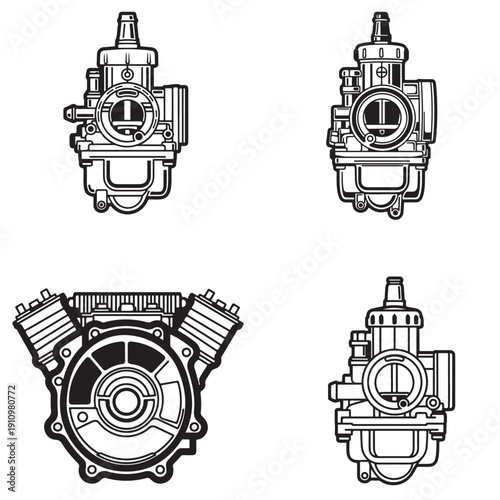 V-Twin Motorcycle Carburetor and Air Intake Components