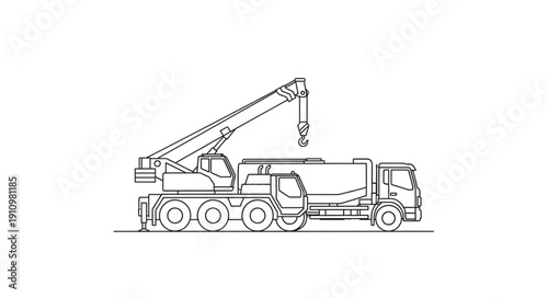 Crane Truck Illustration Outline Simple Design.