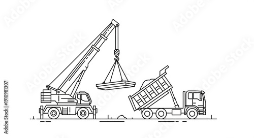 Crane Truck Lifting Dump Truck Load.