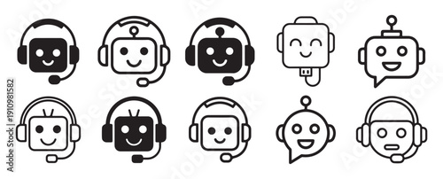 Tech support robot head icons with headset for call center. vector illustration eps 10