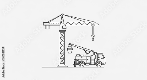 Crane Truck Illustration Line Art.