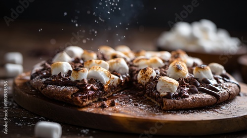 Wallpaper Mural Chocolate pizza topped with marshmallows lightly torched, moody kitchen lighting, cinematic food photography Torontodigital.ca