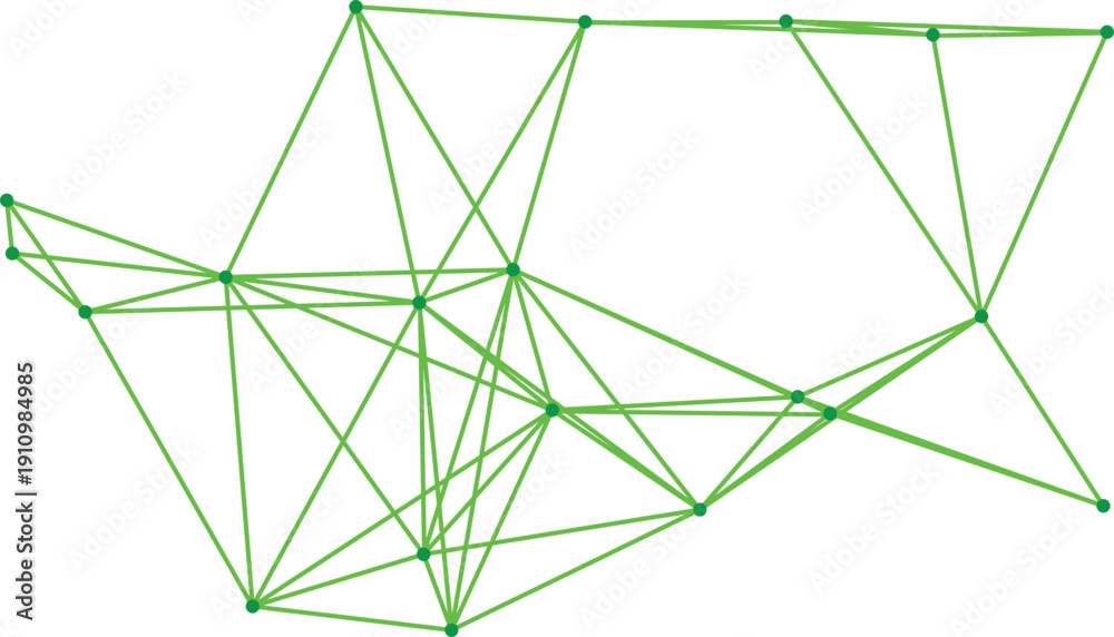 Obraz premium A green network graph with many interconnected nodes and lines