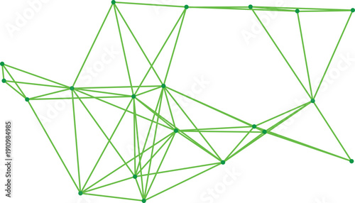 A green network graph with many interconnected nodes and lines