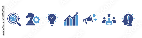 Brand banner web icon vector illustration concept with icons of target market, strategy, innovation, marketing, advertising, customers, and awareness