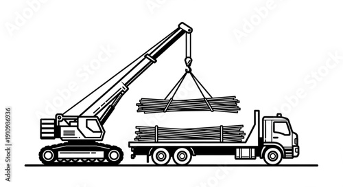 Crane Truck Loading Logs.