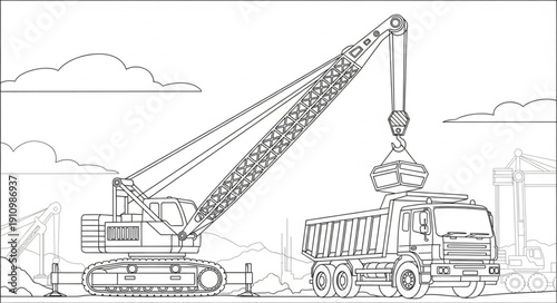 Crane Truck Loading Heavy Equipment.