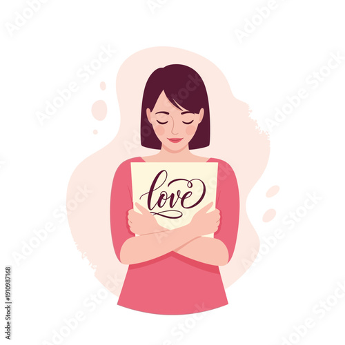 Empowering Woman Embracing Self Love And Inner Peace With Gentle Affection