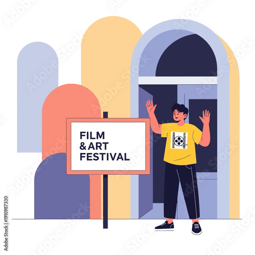 Excited Man Attends Dynamic Film and Art Festival Celebration