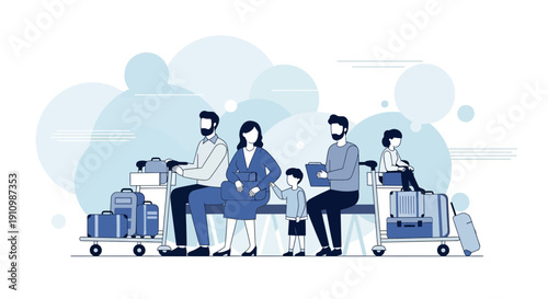 Family Waiting With Luggage In Travel Terminal