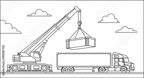 Crane Truck Lifting Shipping Container.