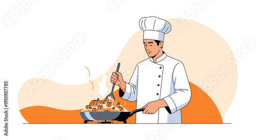 Expert Culinary Artist Preparing Autumn Harvest Dish With Seasonal Vegetables