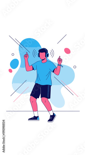 Energetic Person Dancing With Headphones Enjoying Music Vibrant Fun Abstract Background