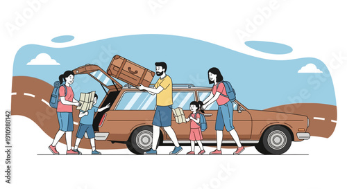 Family Loading Car For Adventure Journey