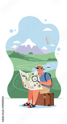 Exploring New Destinations With Map And Luggage For Adventure