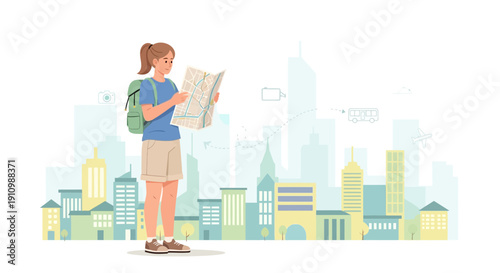 Exploring Urban Landscapes With A Map And Backpack