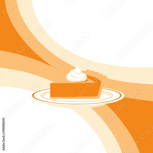 Festive Autumn Slice Of Pumpkin Pie With Creamy Swirl