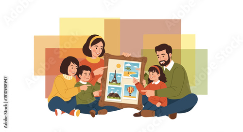 Family Reminiscing Over Travel Memories And Planning New Adventures Together