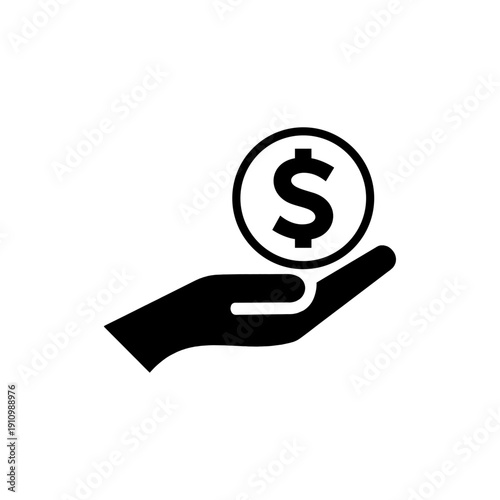 Savings icon, salary, financial investment, hand holding dollar, line symbol. Vector illustration