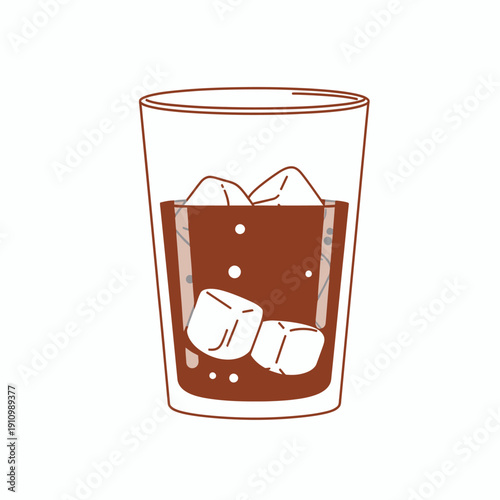 Refreshing Iced Coffee with Ice Cubes in a Glass, Bubbles, and Brown Liquid