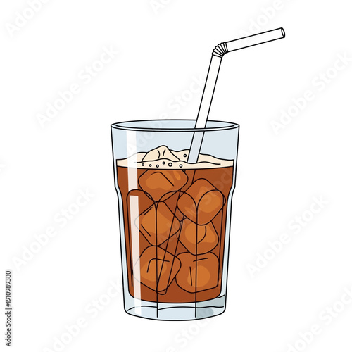 Refreshing Iced Coffee with Ice Cubes and Straw in a Tall Glass