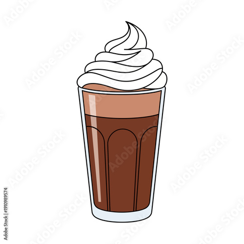 Delicious Chocolate Drink with Whipped Cream Topping in a Tall Glass