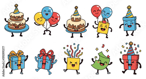 Cute Cartoon Birthday Cake Characters.