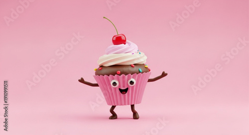 Cupcake Character with Cherry Top.