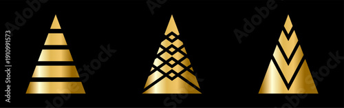 Geometric gold gradient Christmas tree. Holiday elegant set.