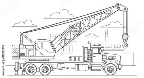 Crane Truck Technical Line Drawing.