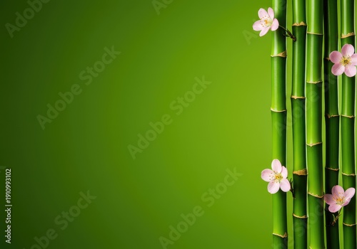 Green bamboo stalks accented with soft pink flowers creating a serene, natural pattern. Ideal background for spring, wellness, or spa themes ,fresh ,Asian ,peaceful