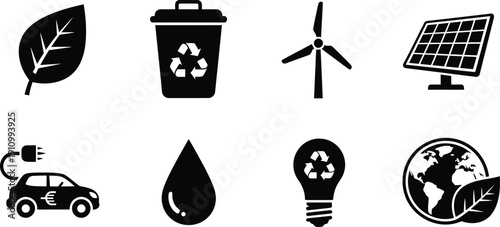 Eco friendly icon set for sustainable living and environmental conservation