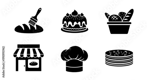 Set of Bakery Related Vector Solid Icons