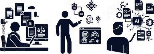 Professional legal technology icons with artificial intelligence data processing