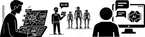 Artificial intelligence control panel, AI robots, data analysis, computer chat bot communication